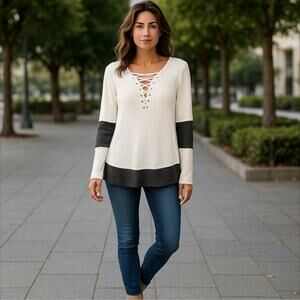 MAURICES Striped Lace Up Long Sleeve Knit Top! Size XXL